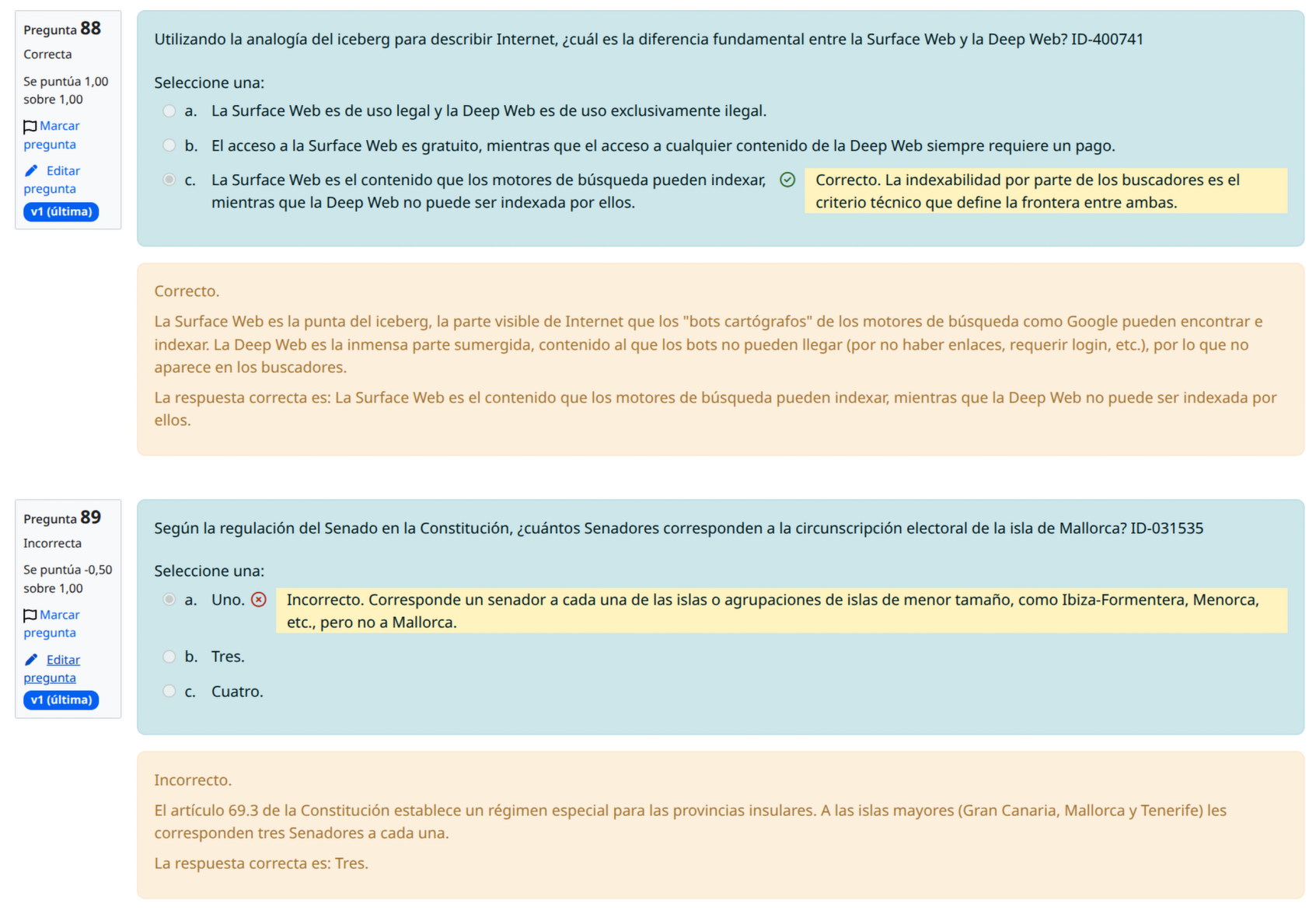 Retroalimentación en la plataforma TESTPN